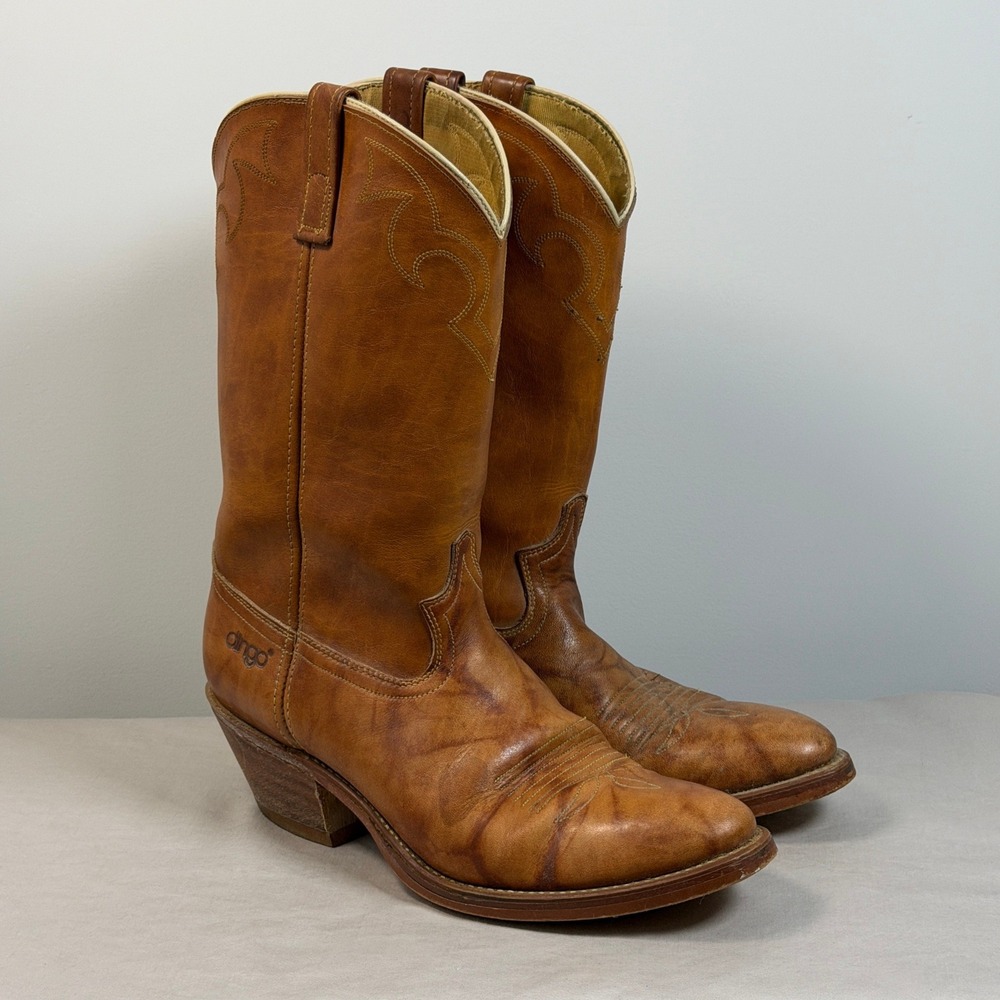Vintage Acme Dingo Mens Tan Leather Western Cowboy Boots Size‎ 10.5 D 5907 USA